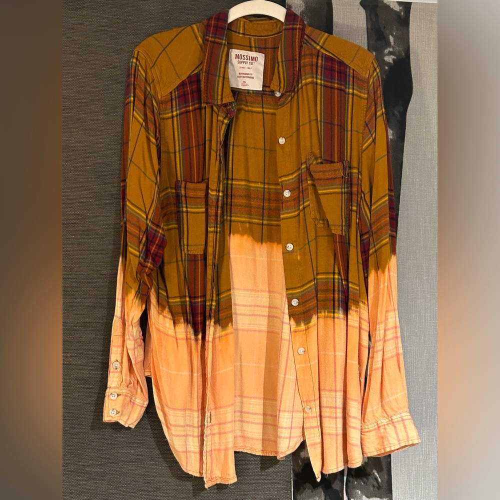 Orange Dip Dye Bleach Flannel